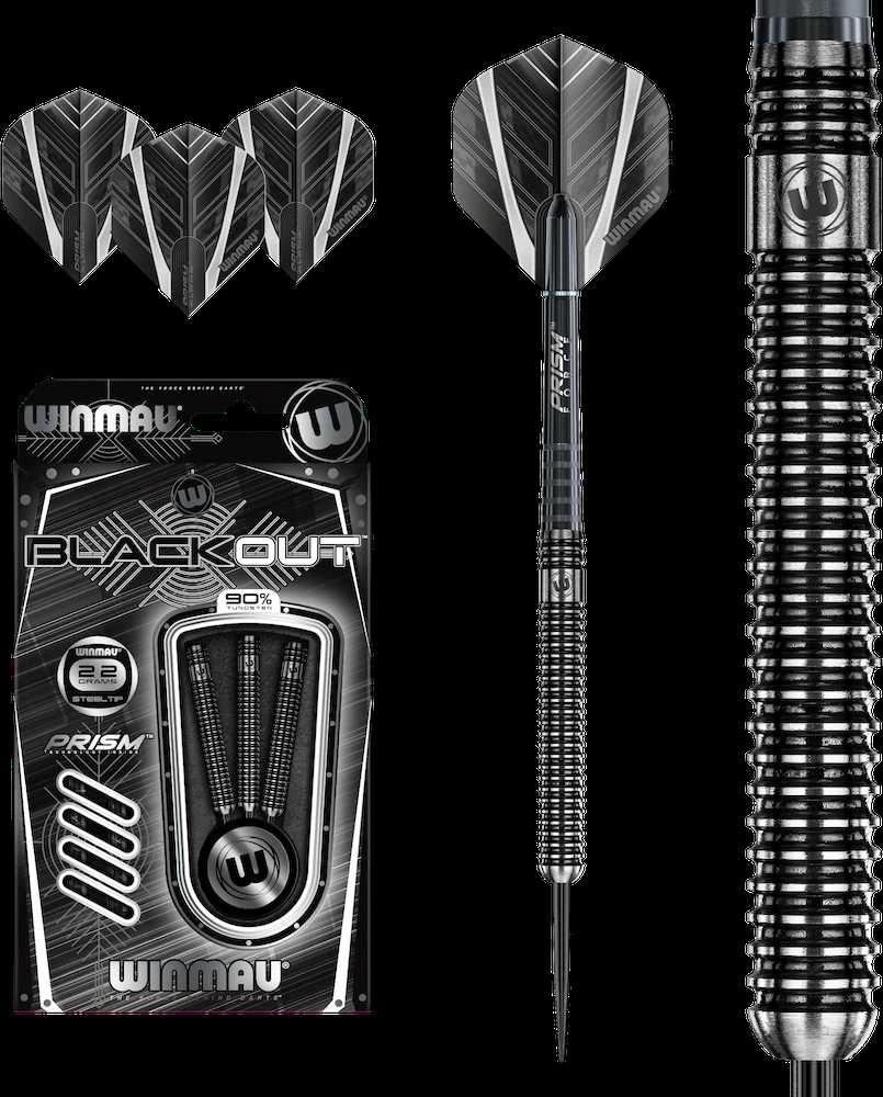 Winmau Blackout smiginio strėlytės su plieniniais smaigaliais 22 g