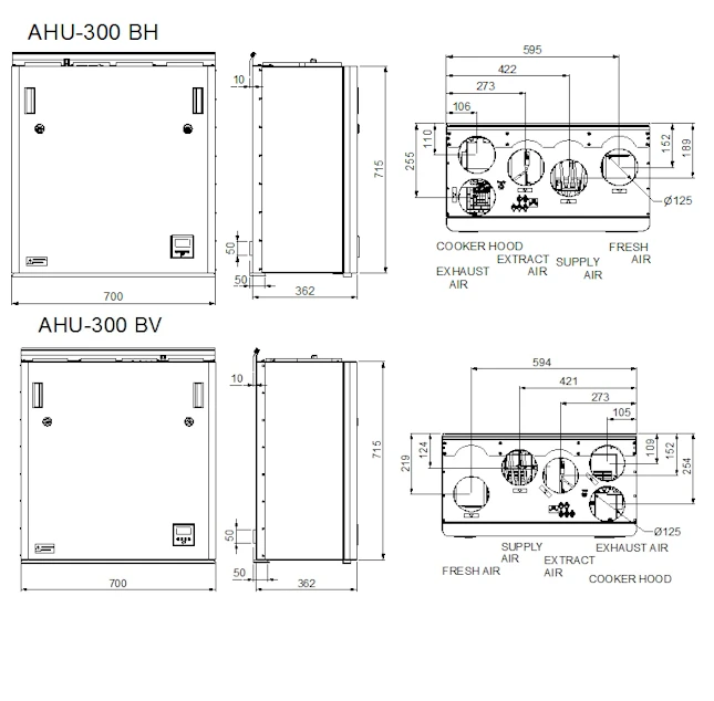 Rekuperatorius ENSY AHU-300BV, kairinis, vertikalus 275 m³/h. Komplekte valdiklis+WI-FI. aprašymas - Prekės nuotrauka