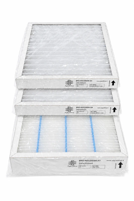 Pigūsfiltrai Filtrų komplektas G4+F7+G4, rekuperatoriui Brofer RDCD40SK/RDCD50SK (240x200x23 mm / 240x200x48 mm)