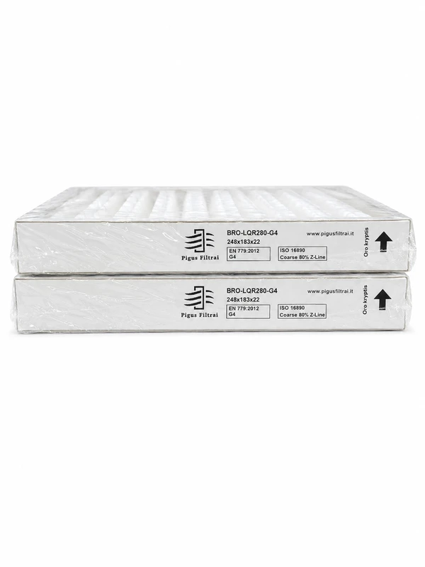 Pigūsfiltrai Filtrų komplektas G4+G4, rekuperatoriui Brofer LQR280 (248x183x22 mm)