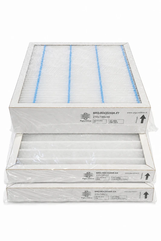 Pigūsfiltrai Filtrų komplektas G4+G4+F7, rekuperatoriui Brofer RDCD25/RDCD25SK/RDCD25SKC/RDCD25SKE/RDCD25SKH/RDCD25SKHC/RDCD25SKHCE/RDCD25SKHE (G4 216x199x22 mm, F7 216x199x48 mm)RDCD25/RDCD25SK/RDCD25SKC/RDCD25SKE/RDCD25SKH/RDCD25SKHC/RDCD25SKHCE/RDCD25SKHE (216x199x22 mm / 216x199x48 mm)