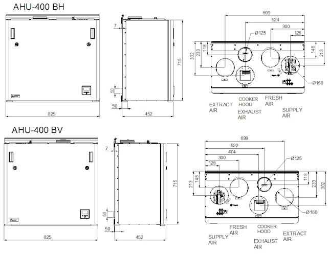 Rekuperatorius ENSY AHU-400BV, kairinis, vertikalus 470m³/h. Komplekte valdiklis+WI-FI.
