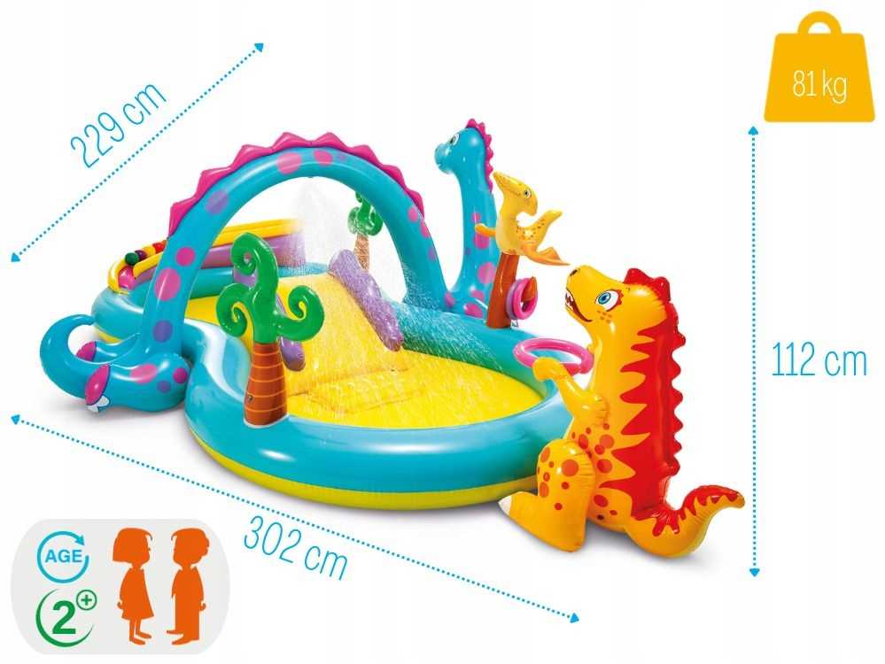 Pripučiamas baseinas-žaidimų aikštelė DINOSAURAS Intex 57135, žema ...