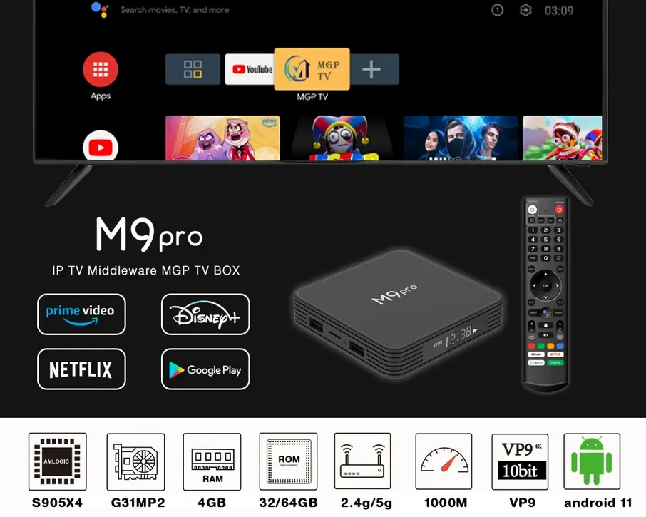M9 Pro Android TV priedėlis 4/64 GB S905X4 puikiai tinka su Go3