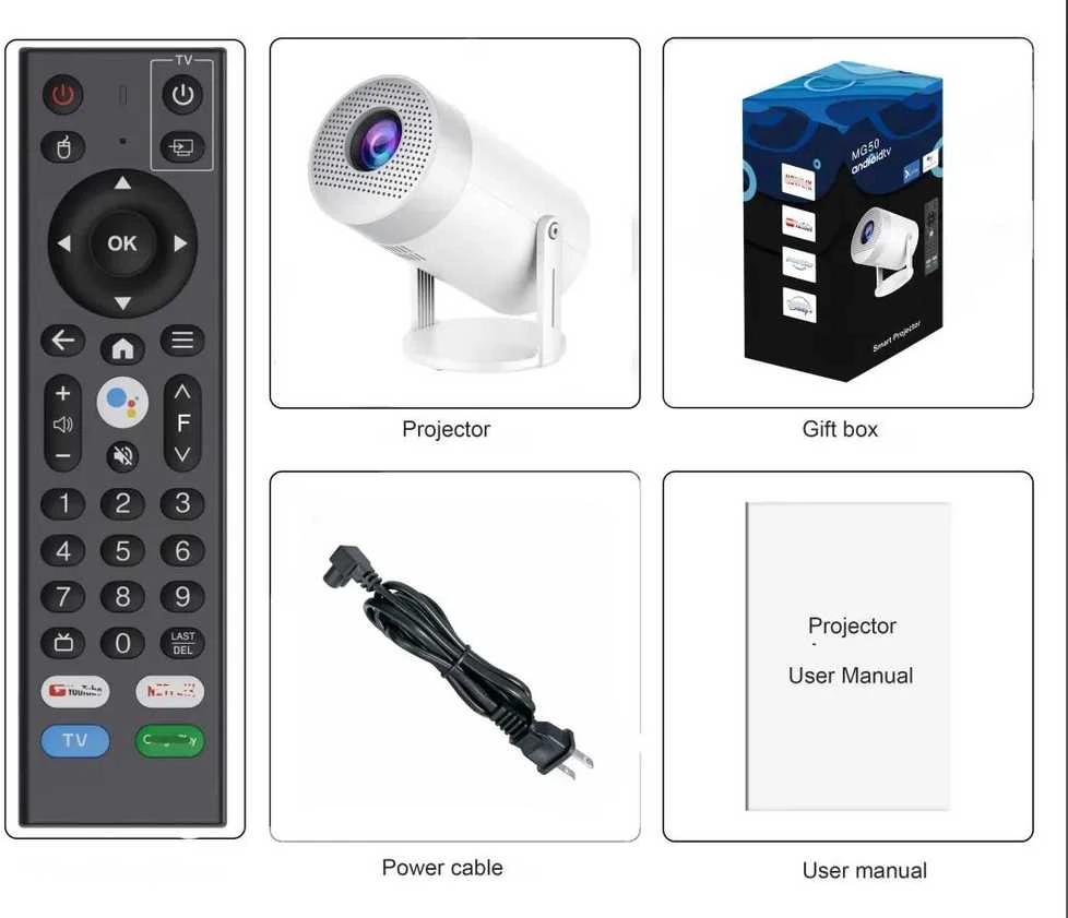 MG50 projektorius – nešiojamas 4K, Android TV 12.0, puikiai tinka Go3, YouTube, IPTV