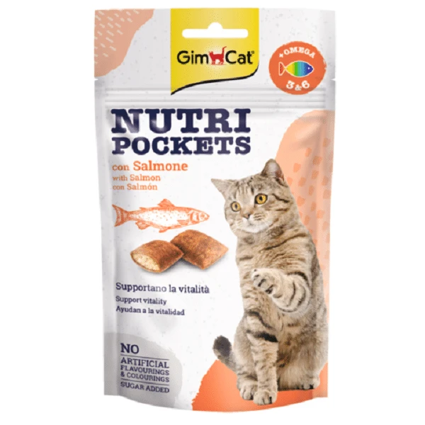 Gimborn GimCat Nutri Pockets with Salmon &amp; Omega 3&amp;6 skanėstai katėms su Lašiša, Omega 3 ir 6 riebalų rūgštimis 60g