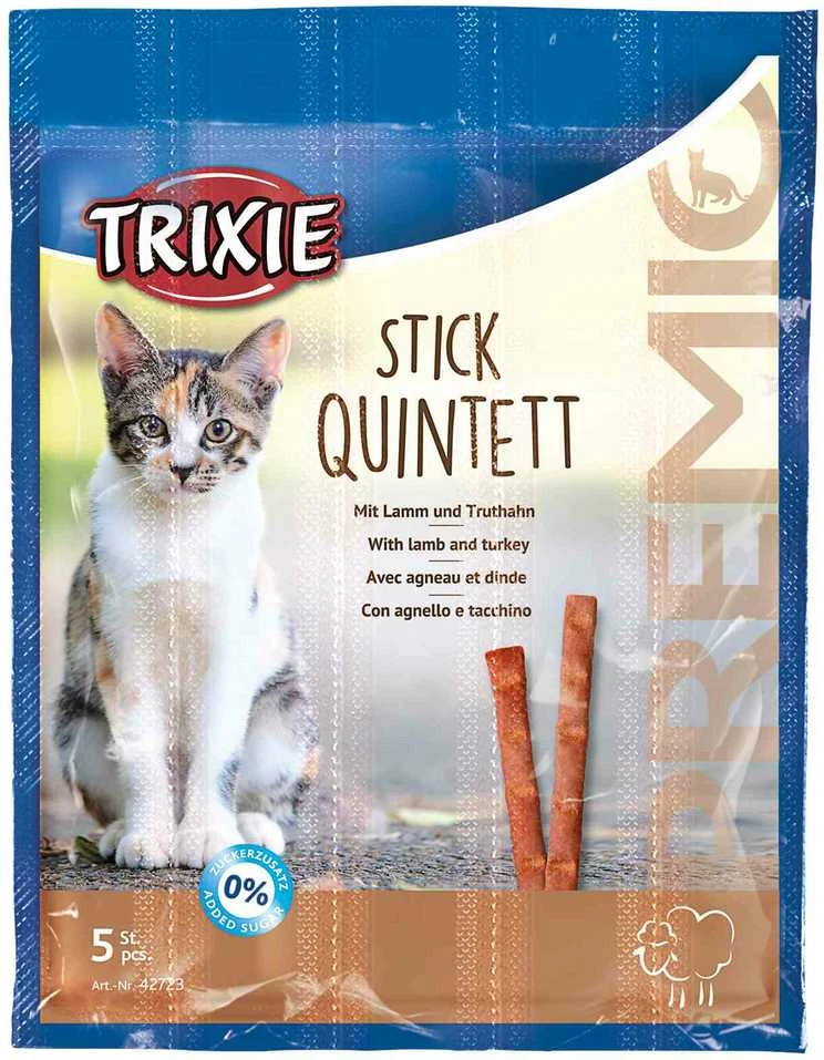TRIXIE PREMIO Stick Quintett, ėriena-kalakutiena, skanėstas katėms 5x5 g