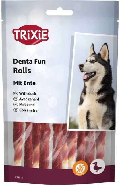 TRIXIE Denta Fun skanėstai šunims, kramtomi antienos suktinukai 80 g