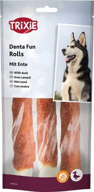 TRIXIE Denta Fun skanėstai šunims, kramtomi antienos suktinukai 140 g