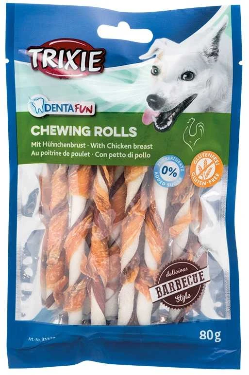 TRIXIE Denta Fun kepsninės vištienos kramtymo suktinukai, 12 cm, 10 vnt./80 g