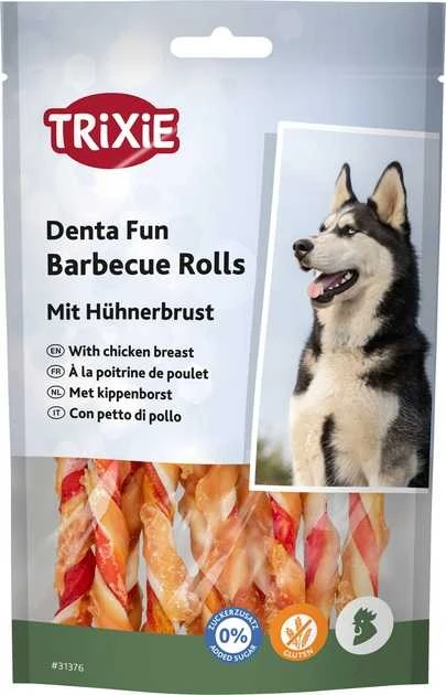 TRIXIE Denta Fun kepsninės vištienos kramtymo suktinukai, 12 cm, 10 vnt./80 g