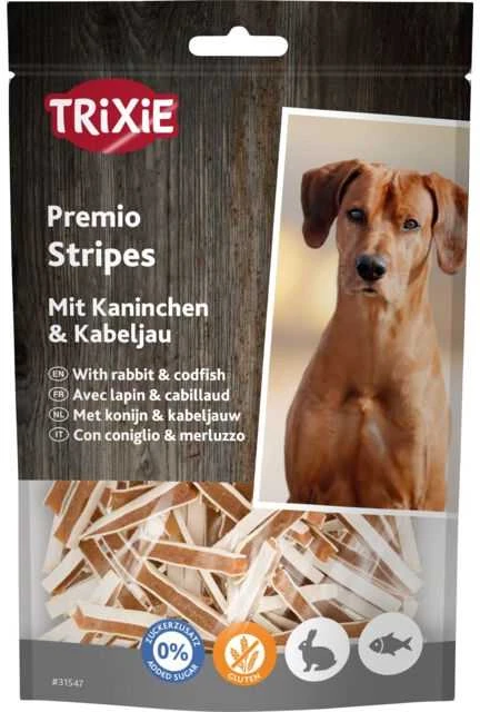 TRIXIE PREMIO Žuvų ir triušių juostelės, 100 g (6 pak.)