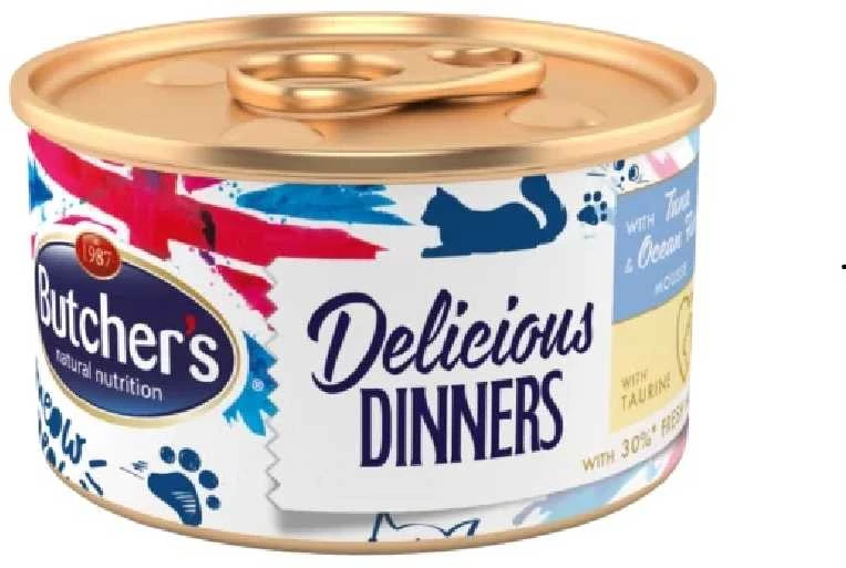 Drėgnas Kačių Maistas - BUTCHER'S CLASSIC DELICIOUS DINNERS Su Tunu Ir Jūros Žuvimi, 85 g