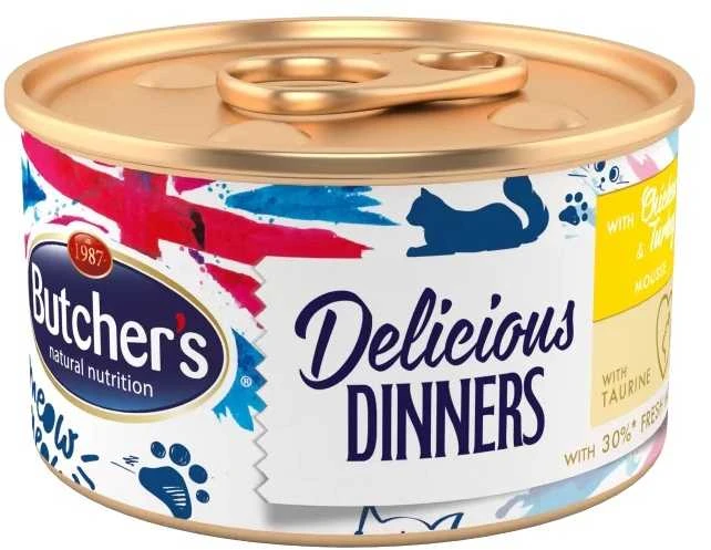 Drėgnas Kačių Maistas - BUTCHER'S Delicious Dinners Vištiena su Kalakutiena 85g