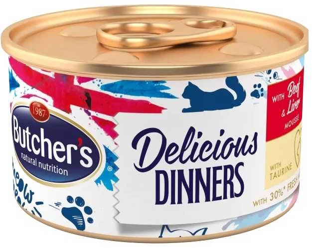 Drėgnas Kačių Maistas - BUTCHER'S Classic Delicious Dinners Jautiena Su Kepenimis, 85g
