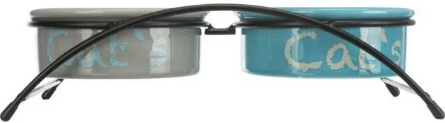 TRIXIE Dubenėlių kompl., keramika-metal., 2x0.3 l, ø 12 cm-26x7x13 cm, šv.pilka-rausva