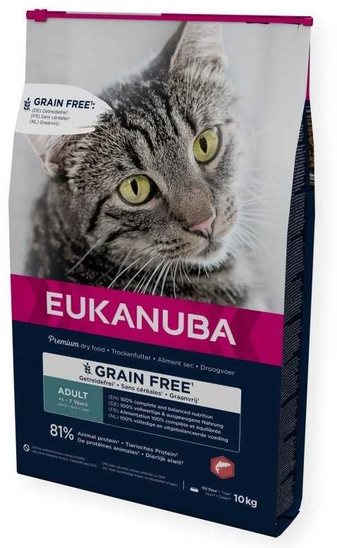 Eukanuba begrūdis sausas maistas katėms su lašiša, 10 kg