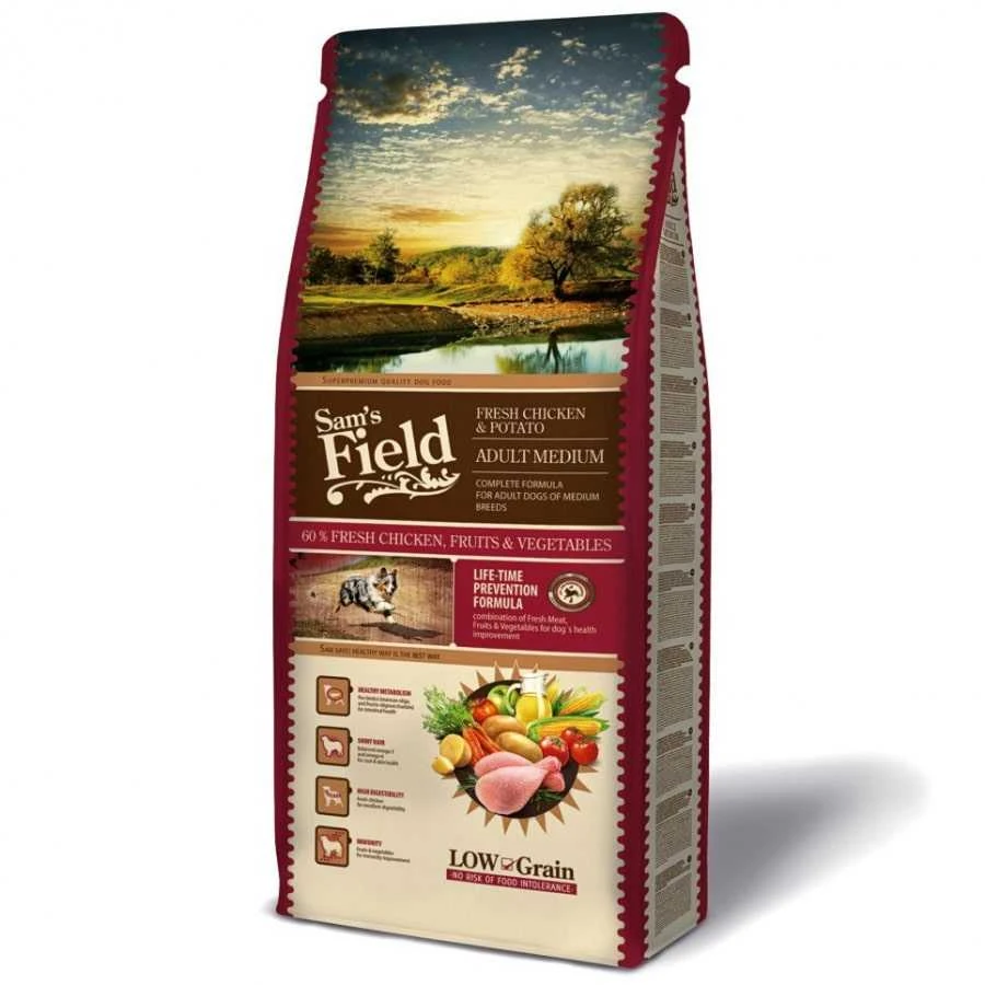 Sam´s Field Dog Fresh su vištiena ir bulvėmis ADULT MEDIUM 13kg