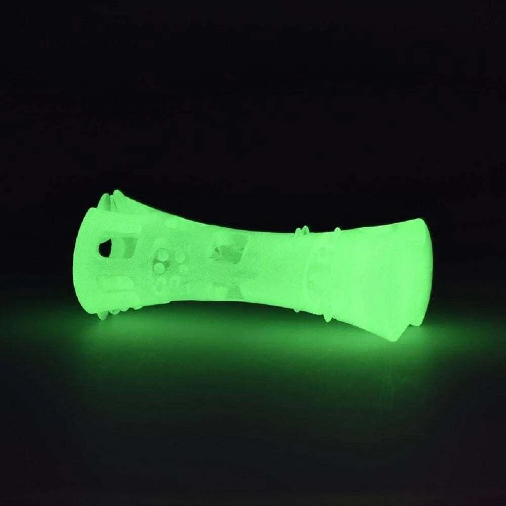 2 Glow kaulės gardžių skanėstų idėjos 15cm – fluorescencinis šviečiantis žaislas, skanėstus dozuojantis dizainas