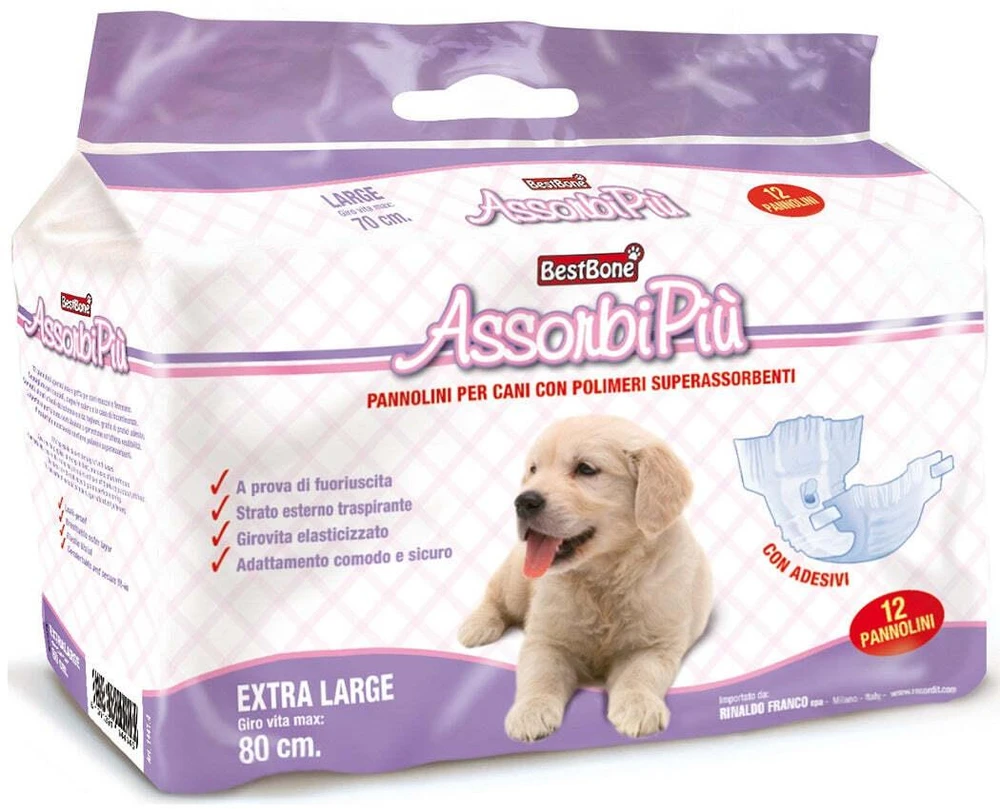 BestBone AssonbiPi Dog Diapers – Vidutinio dydžio, nepralaidūs vienkartiniai vystyklai, 12 vnt. pakuotė
