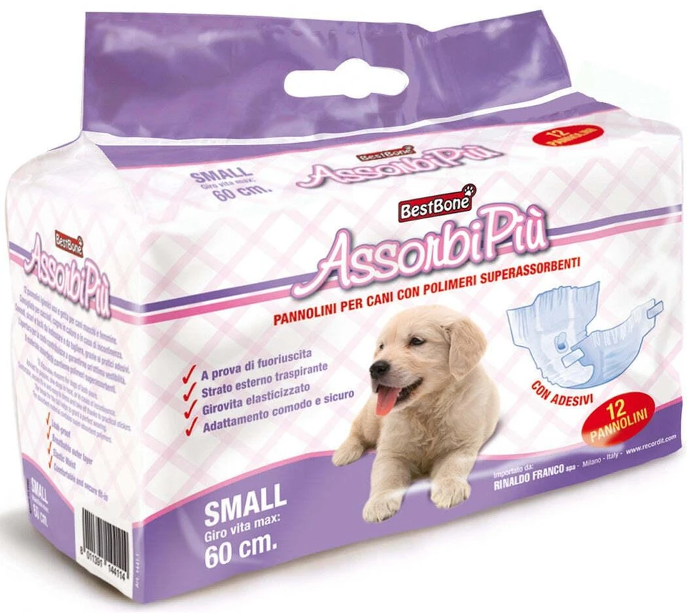 BestBone AssonbiPi Dog Diapers – Vidutinio dydžio, nepralaidūs vienkartiniai vystyklai, 12 vnt. pakuotė