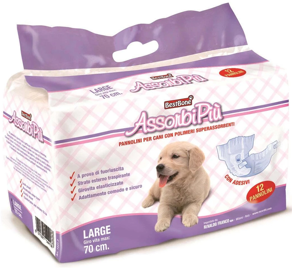 BestBone AssonbiPi Dog Diapers – Vidutinio dydžio, nepralaidūs vienkartiniai vystyklai, 12 vnt. pakuotė
