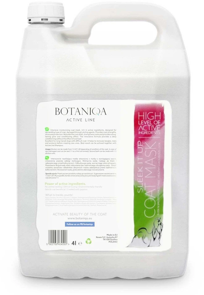 Botaniqa Active Line Sleek It Up Coat Mask – Lygus koncentratas ilgiems, šilkiniams kailiams, 4L