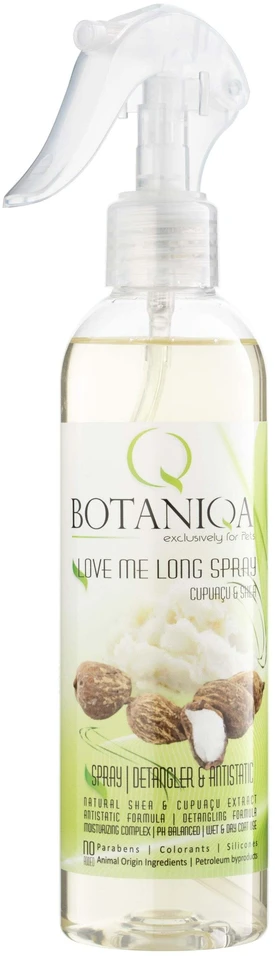 Botaniqa Love Me Long antistatinis purškiklis kailiui 250ml – kailį glotninanti ir vėlimąsi mažinanti priemonė