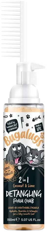 Bugalugs 2in1 Detangling Foam Šukos – Kokosų ir žaliosios citrinos kvapo, 150ml, lengva prižiūrėti kailį