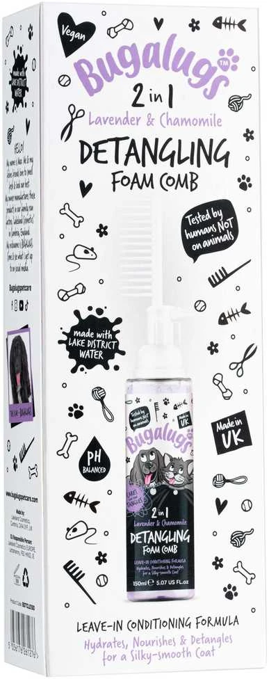 Bugalugs 2in1 Detangling Foam šukos – Levandų ir ramunėlių, 150ml, lengva priežiūra Kailiui