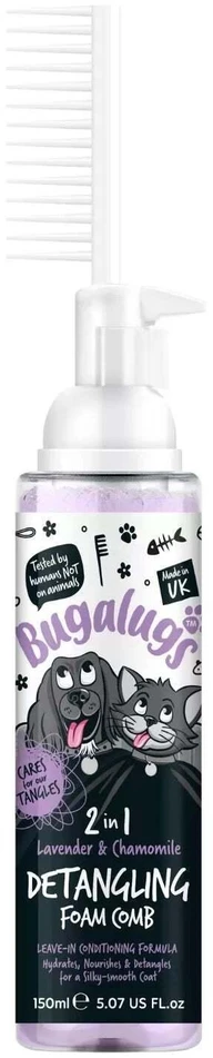 Bugalugs 2in1 Detangling Foam šukos – Levandų ir ramunėlių, 150ml, lengva priežiūra Kailiui