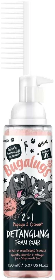 Bugalugs 2in1 Detangling Foam Šukos – Papaja & Kokosas, 150ml, Greito veikimo formulė