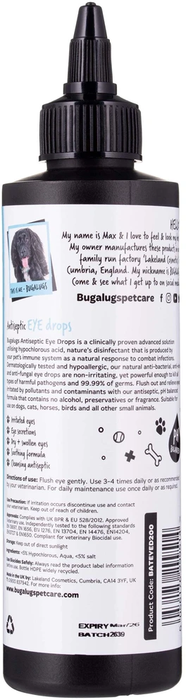 Bugalugs Antiseptiniai akių lašai 200ml – Švelni valomoji formulė su raminančiu poveikiu