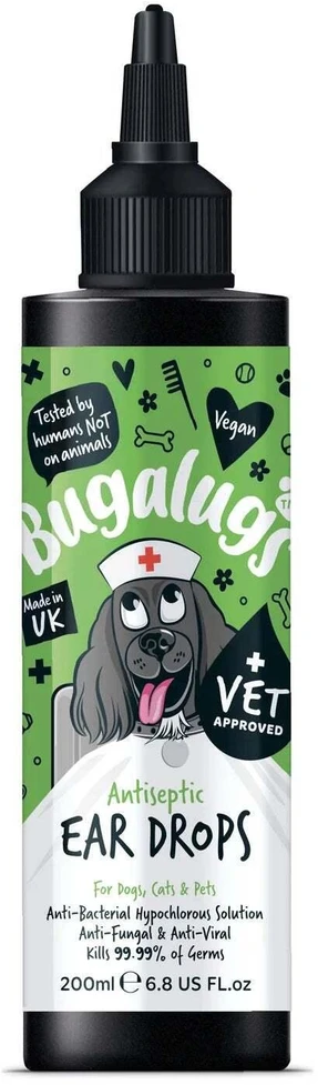 Bugalugs antiseptiniai ausų lašai 200 ml – švelnus valomasis tirpalas greito poveikio formule