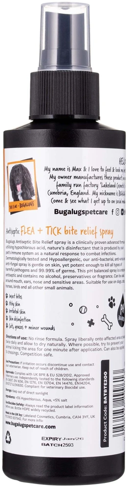 Bugalugs Antiseptinis purškalas nuo blusų ir erkių įkandimų 200ml – Greitai veikianti raminamoji formulė, švelni odai
