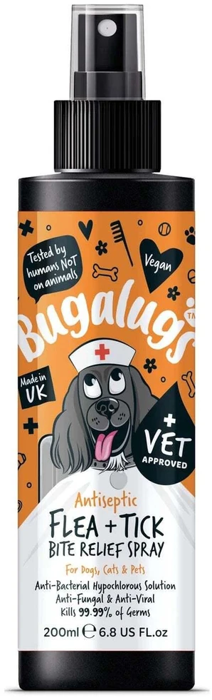 Bugalugs Antiseptinis purškalas nuo blusų ir erkių įkandimų 200ml – Greitai veikianti raminamoji formulė, švelni odai