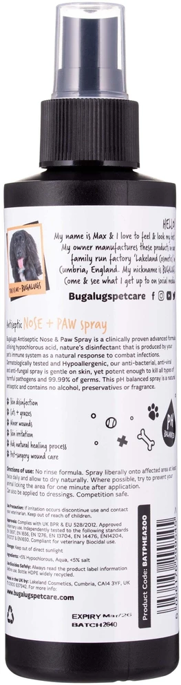 Bugalugs Antiseptinis Purškiklis Nosiai ir Letenoms 200 ml – Švelni Greito Poveikio Formulė Jautriai Odai