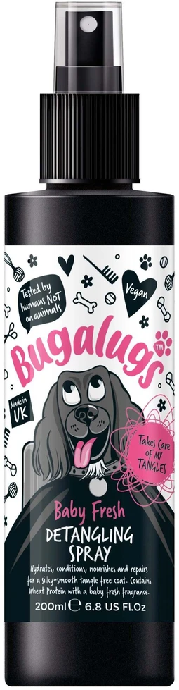 Bugalugs Baby Fresh Netolišantis purškiklis – kondicionierius, pudros kvapas, 200 ml, lengvas šukavimas