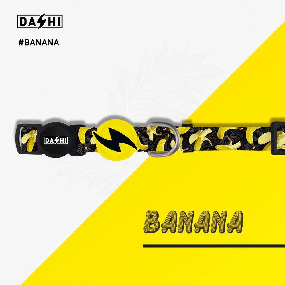 Dashi Ekologiškas Banano formos kačių antkaklis – Pagamintas iš perdirbtų medžiagų, su smagiu banano raštu, lengvas dizainas
