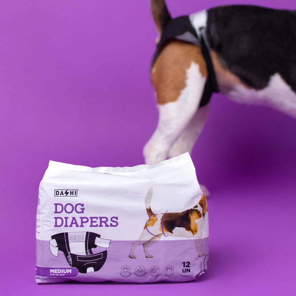 Dashi šunims skirtos sauskelnės, juodos, didelės – Patogios, nepralaidžios, vienkartinės sauskelnės, 12 vnt. pakuotė