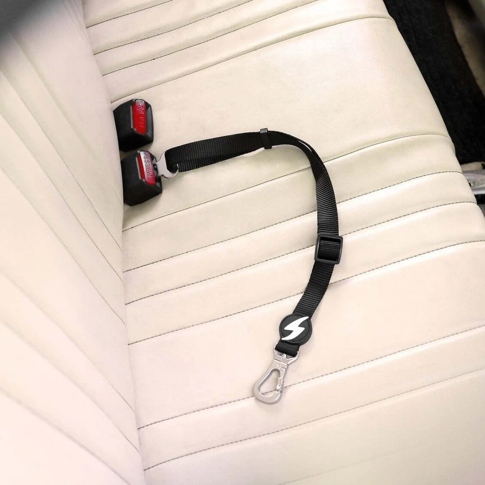 Dashi vient susegimas dirželis – reguliuojama automobilio pavadė su saugiu segtuku, patvarus nailono dizainas
