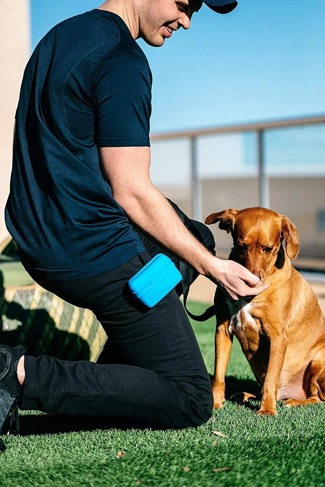 Dexas Pooch Pouch Silikoninis skanėstų laikiklis – Inovatyvus patogus dizainas, mėlynos spalvos