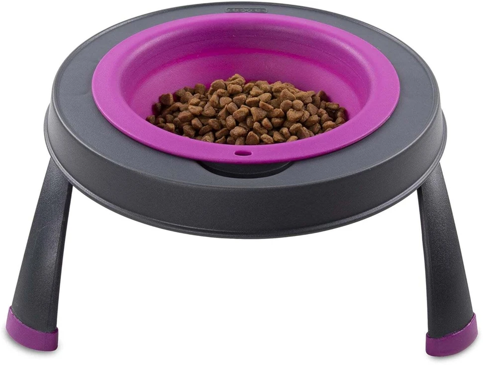 Dexas Popware Sulankstomas paaukštintas lėktuvas 946 ml – Sulankstomas paaukštintas šunų dubenėlis, fuksija, taupantis vietą dizainas