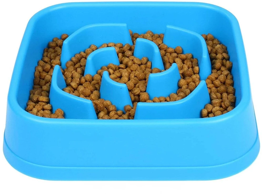 Dexas Slow Maze Feeder 1920ml – Mėlyni neslystantis dubenėlis su labirinto dizainu, skatina sveiką mitybą