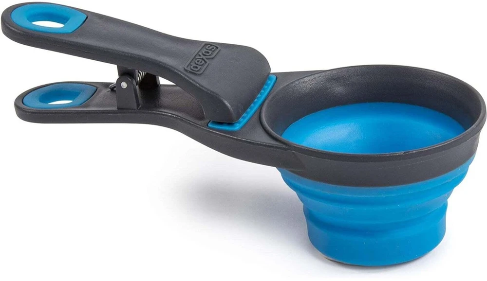 „Dexas“ sulankstomas „KlipScoop“ 3in1 vidutinio dydžio 237ml – sulankstomas maisto kaušelis su maišelio spaustuku, violetinis