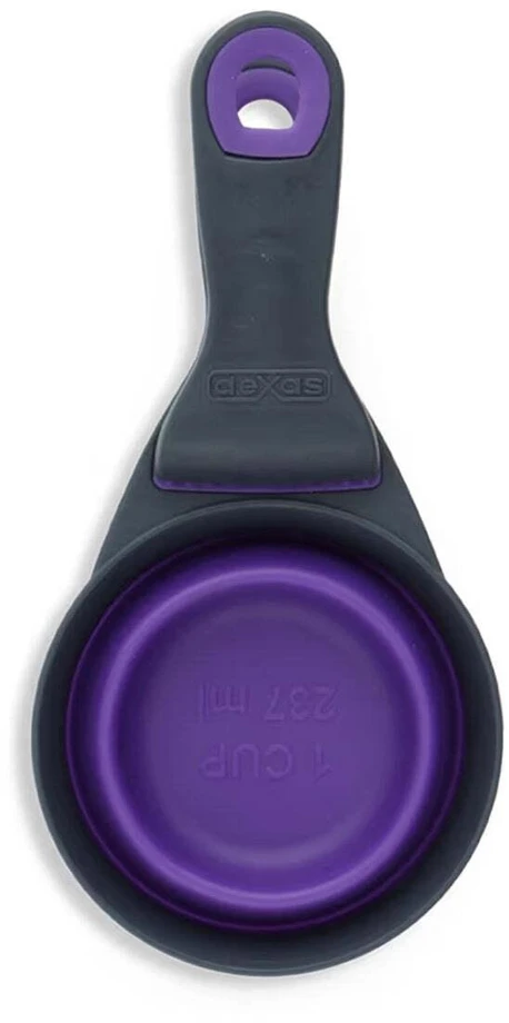 „Dexas“ sulankstomas „KlipScoop“ 3in1 vidutinio dydžio 237ml – sulankstomas maisto kaušelis su maišelio spaustuku, violetinis