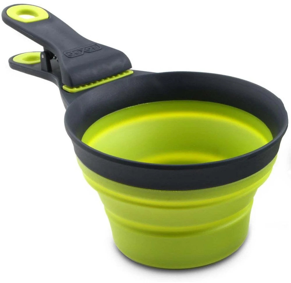 Dexas Sulstomas KlipScoop 3in1 Mažas 118ml – Sulankstomas maisto kaušelis su maišelio spaustuku, fuksijų spalvos