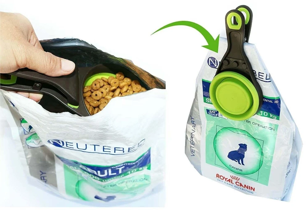 Dexas Sulstomas KlipScoop 3in1 Mažas 118ml – Sulankstomas maisto kaušelis su maišelio spaustuku, fuksijų spalvos