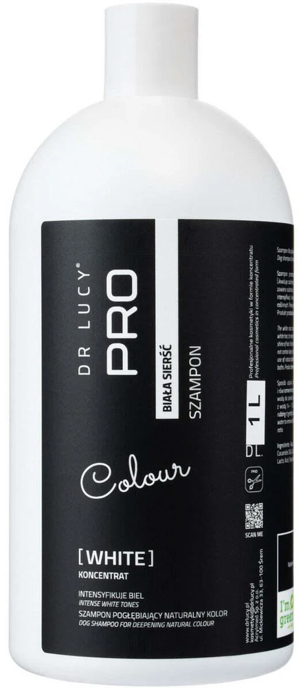 Dr. Lucy PRO Baltas Šampūnas – Skaistinanti formulė baltiems ir šviesiems kailiams, 250ml