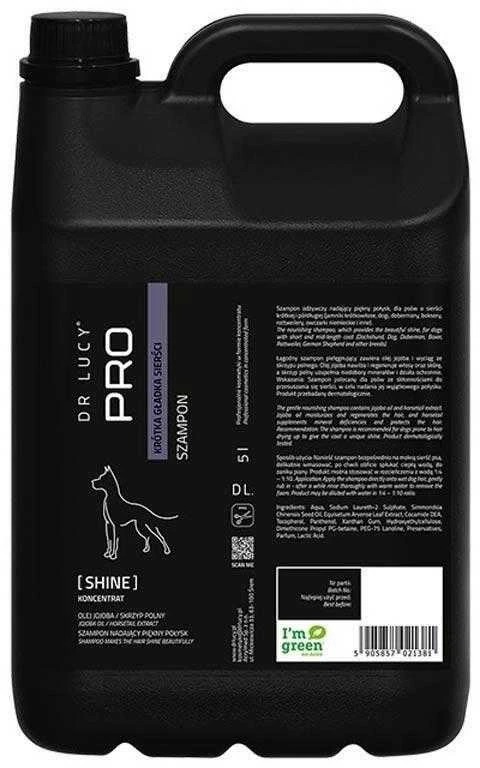 Dr. Lucy PRO Shine Maitinantis drėkinamasis šampūnas 1L – Švelni formulė trumpiems kailiams